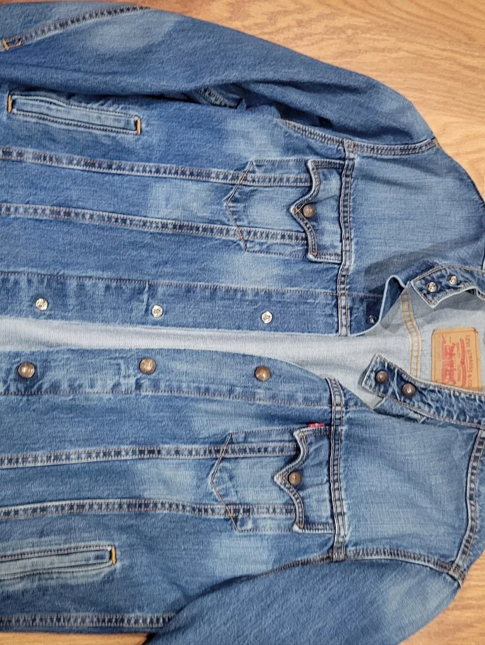 Levi's Light Blue Denim Shirt Jacket with Stand Collar - Picture 6 of 13